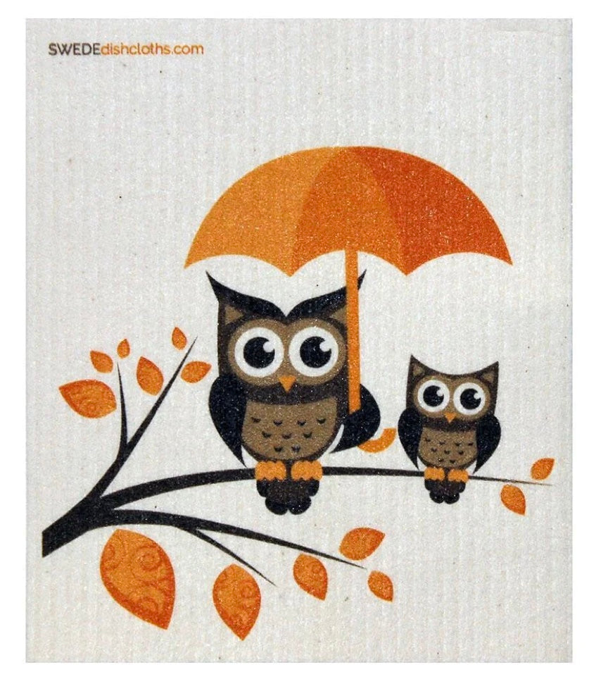 Swedish Dishcloths 2-piece set: Single Owl & adorable Owls Fam